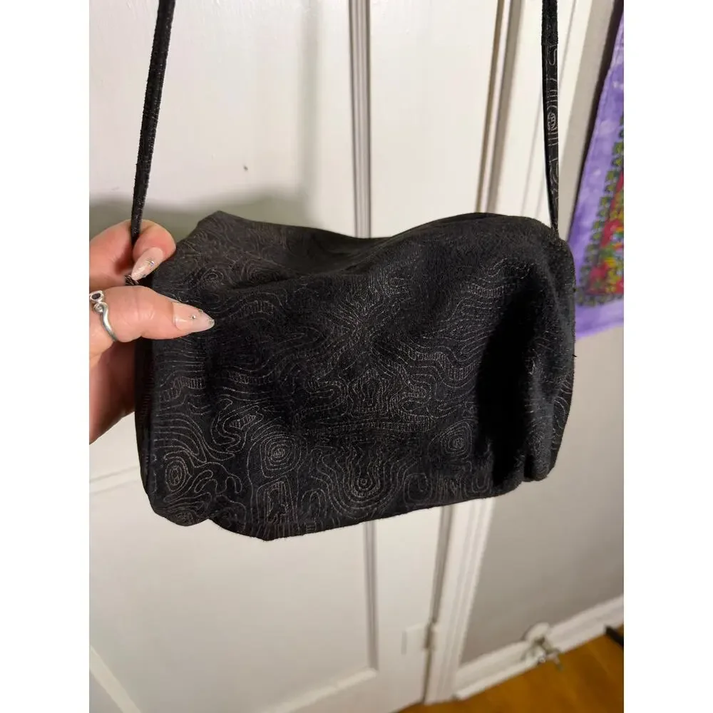 Wilsons Genuine Leather Crossbody Bag Black Embossed Made Brazil Tassel Vintage